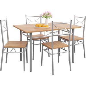 Casaria Eettafel Set 5 delige -Eettafel + 4 stoelen - Beuken