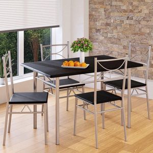 Casaria Eettafel Set 5 delige Eettafel + 4 stoelen Zwart