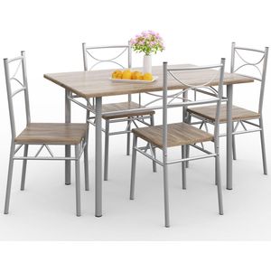 Casaria Eettafel Set 5 delige -Eettafel + 4 stoelen - Eiken