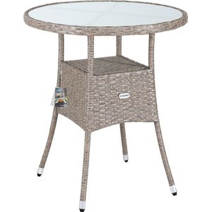 Casaria Bijzettafel - Rond 60cm Weerbestendig Polyrattan - Grijs Beige