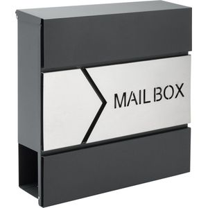Designer - Brievenbus - Antraciet - Zilver - Met Krantentube - Weer- en Waterdicht