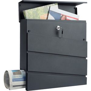 Monzana Brievenbus - 2 Sleutels Krantenvak Weersbestendig - Antraciet