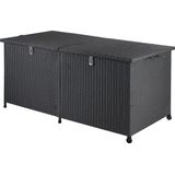 Casaria Kussenbox Wicker Polyrotan XXL 150 x 77 x 73cm Rolbaar Tuin Tuinbox Tuinkussenbox Zitbank Zwart Gasveren Staal 830 Liter