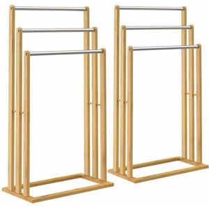 2x handdoekhouder bamboe 3 RVS stangen trapvormige handdoekhouder  badkamer