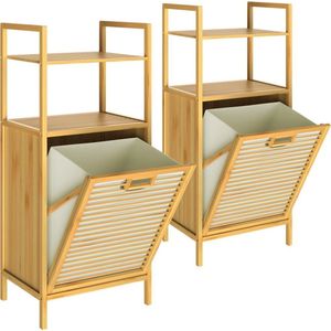 Floordirekt bamboe wasmand 2 vakken grote wasmand voor vuile was (Dakota) (64 L x 33 B x 73 H