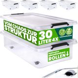Opbergbox 4x30L – Deksel – Stapelbaar - Wielen
