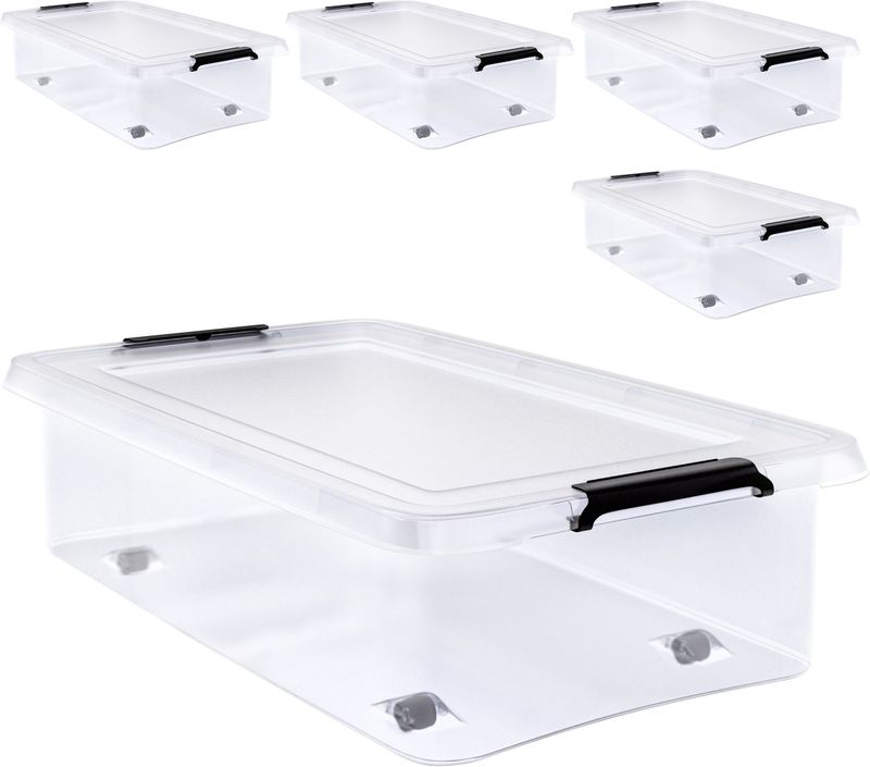 Opbergbox 4x30L – Deksel – Stapelbaar - Wielen