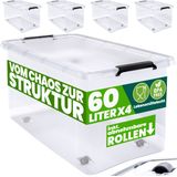 Deuba Opbergbox - Set van 4 Kunststof 60L 58x39x35cm - Transparant