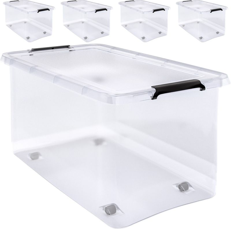 Deuba Opbergbox - Set van 4 Kunststof 60L 58x39x35cm - Transparant