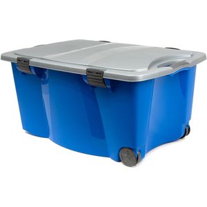 Opbergbox met Deksel - Kunststof Wielen - 80x52x41cm Blauw Zilver