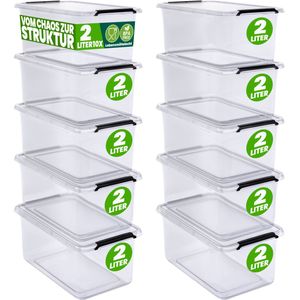 DEUBA Opbergbox Set van 10 - 2l BPA Vrij Stapelbaar - 19,5x15x11,5cm