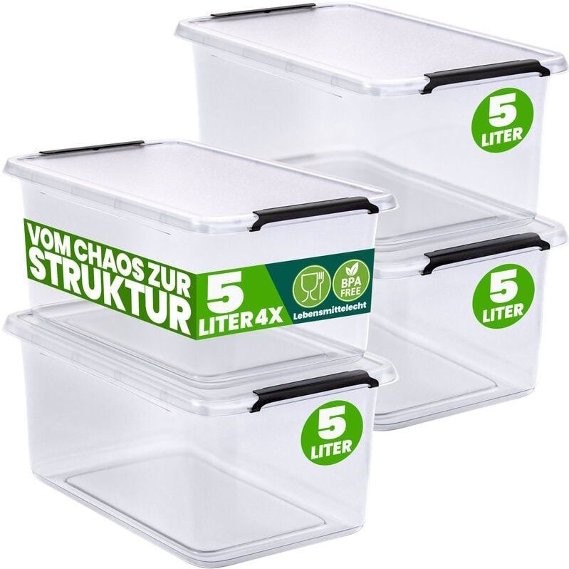 DEUBA Opbergbox Set van 4 - 5l BPA Vrij Stapelbaar - 29,5x20x12cm
