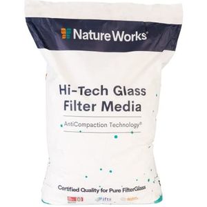 Nature Works Hi-Tech Filterglas (20 kg) voor zwembad-zandfilterinstallaties, van natuurlijk glas, kristalwit, milieuvriendelijk alternatief voor zand, Ø korrel: 0,8 mm