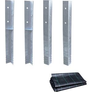 WICKEY Grondanker paalhouder paalanker set a 4 stuks met anti-worteldoek voor speeltoren & schommel, anker, hoekanker voor speeltoestel & schutting