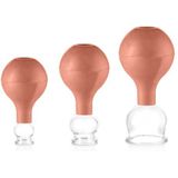 Pulox Set cuppingsglazen van echt glas met zuignap, 3 x medisch cuppingglas in bruin, 25 mm, 32 mm, 40 mm