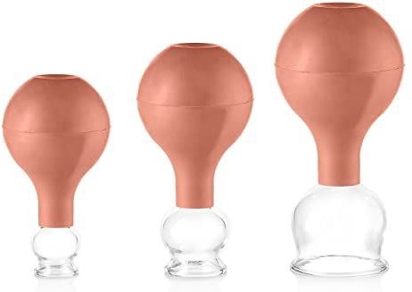 Pulox Set cuppingsglazen van echt glas met zuignap, 3 x medisch cuppingglas in bruin, 25 mm, 32 mm, 40 mm