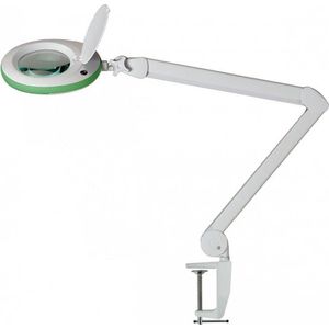 Lumeno LED loeplamp 7218GN met 127 mm glazen lens, werklamp, cosmeticalamp, geschikt voor cosmetica, hobbyisten, leeshulp, 8 dioptrie groen