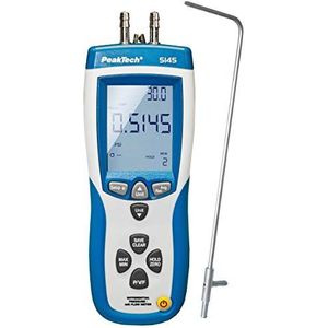 PeakTech P 5145 2-in-1 differentiële bloeddrukmeter met pitot-slang, differentiaaldrukmanometer met USB, luchtmassa en luchttemperatuur