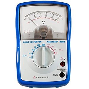 PeakTech Analoge voltmeter; Cat III 600V; Max. 500V AC/DC; 0, 1V / 2.5V / 10V / 50 V / 250V / 500V DC en 10V /50V/ 250V / 500V AC; analoog instrument, 1 stuk, P 3202