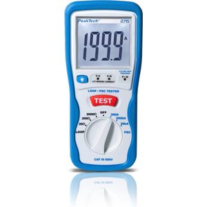 PeakTech 2715 – digitale PSC lussentester met LCD-scherm, looptester, testapparaat voor impedantie-metingen, kortsluitstroommeter, stroomcircuitzekering, geïsoleerde behuizing - CAT III 600 V