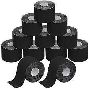 BB Sport 12 x Kinesiology Tape 5 m x 5 cm Vele Kleuren E-book Applicatie Brochure Elastiek Spirien Tape Kinesiotape, Kleur:Zwart