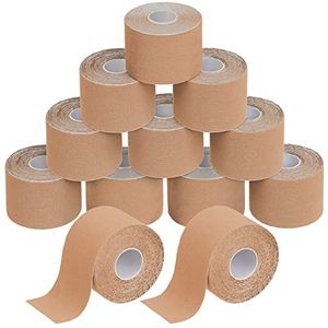 BB Sport 12 x Kinesiology Tape 5 m x 5 cm Vele Kleuren E-book Applicatie Brochure Elastiek Spirien Tape Kinesiotape, Kleur:Beige