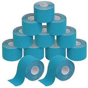 BB Sport 12 x Kinesiology Tape 5 m x 5 cm Vele Kleuren E-book Applicatie Brochure Elastiek Spirien Tape Kinesiotape, Kleur:Lichtblauw