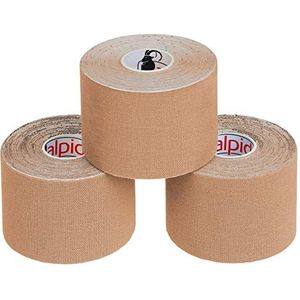 ALPIDEX Kinesiologie Tape 1/3/ 6/12 rollen Veel kleuren 5 m x 5 cm Toepassingsfolder Elastisch Waterdicht Huidvriendelijk Fysio Spier Tape Set, Kleur:Beige, Aantal stuks:3 rollen