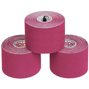 ALPIDEX Kinesiologie Tape 1/3/ 6/12 rollen Veel kleuren 5 m x 5 cm Toepassingsfolder Elastisch Waterdicht Huidvriendelijk Fysio Spier Tape Set, Kleur:Roze, Aantal stuks:3 rollen