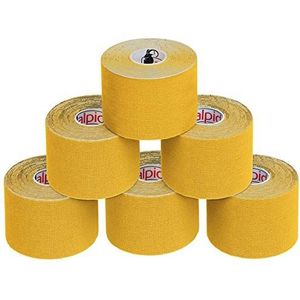 ALPIDEX Kinesiologie Tape 1/3/ 6/12 rollen Veel kleuren 5 m x 5 cm Toepassingsfolder Elastisch Waterdicht Huidvriendelijk Fysio Spier Tape Set, Kleur:Geel, Aantal stuks:6 rollen