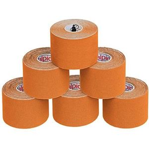 ALPIDEX Kinesiologie Tape 1/3/ 6/12 rollen Veel kleuren 5 m x 5 cm Toepassingsfolder Elastisch Waterdicht Huidvriendelijk Fysio Spier Tape Set, Kleur:Oranje, Aantal stuks:6 rollen