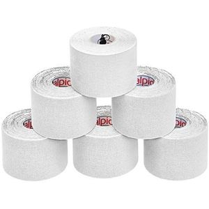 ALPIDEX Kinesiologie Tape 1/3/ 6/12 rollen Veel kleuren 5 m x 5 cm Toepassingsfolder Elastisch Waterdicht Huidvriendelijk Fysio Spier Tape Set, Kleur:Wit, Aantal stuks:6 rollen