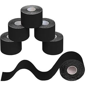 BB Sport 6 Stuck Kinesiology Tape 5 m x 5 cm Vele Kleuren E-book Applicatie Brochure Elastiek Spirien Tape Kinesiotape Set, Kleur:Zwart