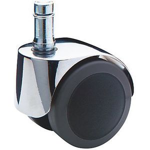 Proroll Stoelwiel-Ø 50 mm, VE = 5 stuks, met borgpen en klemring, verchroomd, 11 x 22 mm, zacht, voor harde vloeren