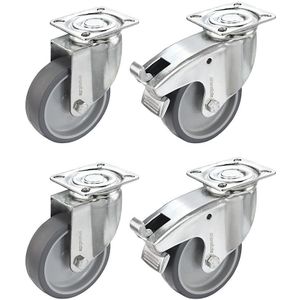 Proroll Set van thermoplastische rubberbanden, met montageplaat, 2 zwenkwielen en 2 zwenkwielen met dubbele rem, wiel-Ø x -breedte = 75 x 25 mm