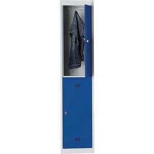 Wolf Lockerkast met twee verdiepingen Hamburg, 1 compartiment, breedte 400 mm, aanbouwelement, lichtgrijs / gentiaanblauw