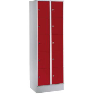 Wolf Vijfvoudige locker München, 2 compartimenten, lichtgrijs / vuurrood, b = 600 mm, met bodemsokkel