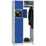 Wolf Locker-garderobesysteem Dresden, 5 vakken, 1 garderobe, b = 850 mm, lichtgrijs / gentiaanblauw