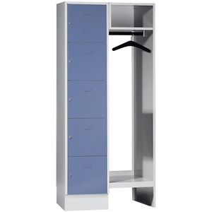 Wolf Locker-garderobesysteem München, 5 vakken, 1 garderobe, b = 850 mm, lichtgrijs / duifblauw