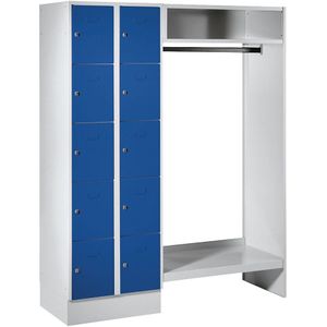 Wolf Locker-garderobesysteem Dresden, 2 compartimenten links, 1 garderobe, b = 1470 mm, lichtgrijs / gentiaanblauw