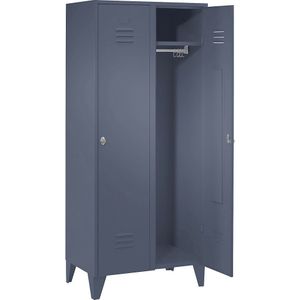 Wolf Stalen locker met kastpoten, compartimenten kasthoog, massieve deuren, compartimentbreedte 400 mm, 2 compartimenten, blauwgrijs