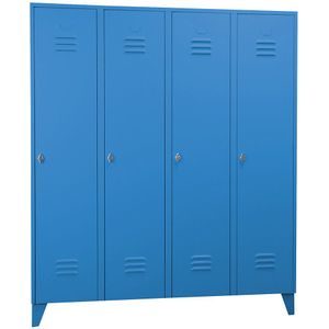 Wolf Stalen locker met kastpoten, compartimenten kasthoog, massieve deuren, compartimentbreedte 400 mm, 4 compartimenten, lichtblauw