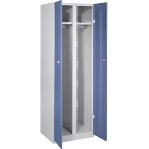 Wolf Stalen kast, breedte 600 mm, 2 garderobedelen, deuren duifblauw