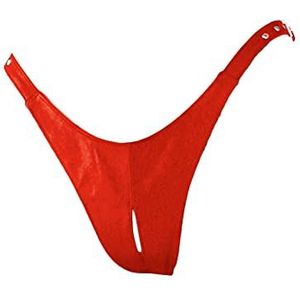 Ledapol 5244 lederen lingerie lederen slip open split in het kruis, 40 rood