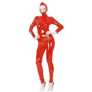 Ledapol Huidstrakke lak overall met capuchon lange mouwen open ritssluiting in het kruis, 48 zwart