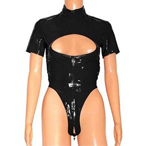 Ledapol 1197 lak body busevrij korte mouw rits in het kruis, 40 zwart, rood, 40