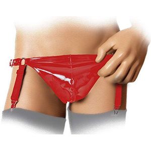 Ledapol 1775 heren lak string slip met jarretels, 50 zwart