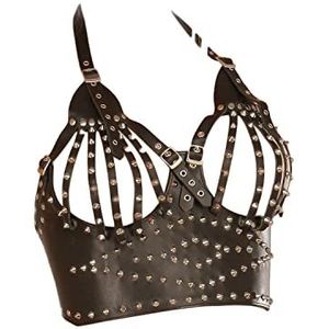 Ledapol 238 Harness lederen corsage top met klinknagels maat XL zwart