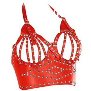 Ledapol 238 Harness lederen corsage top met klinknagels Gr. S rood, rood, S