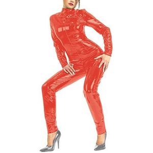 Ledapol 1017 lak overall catsuit lange mouwen open ritssluiting Gr. XXL rood